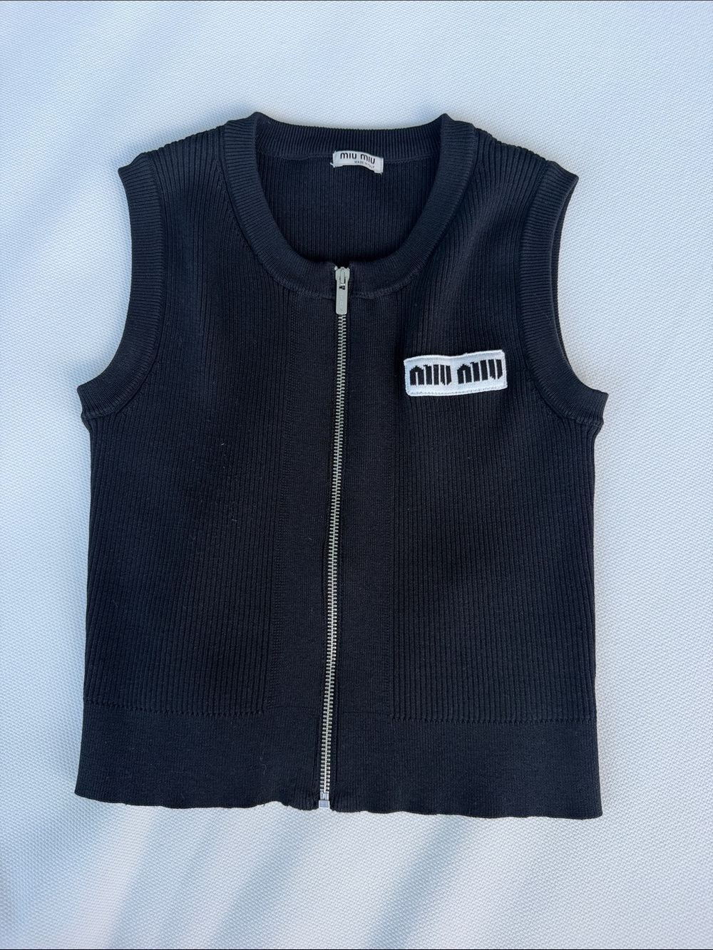 Ribbed Zip-Front Sleeveless Knit Top